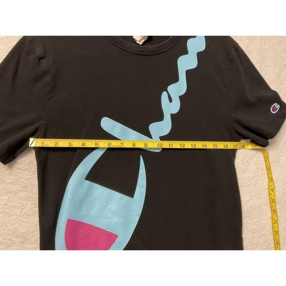 Champion Shirt Mens Small Black Blue Pink Script Logo Graphic Tee Streetwear - Picture 6 of 9